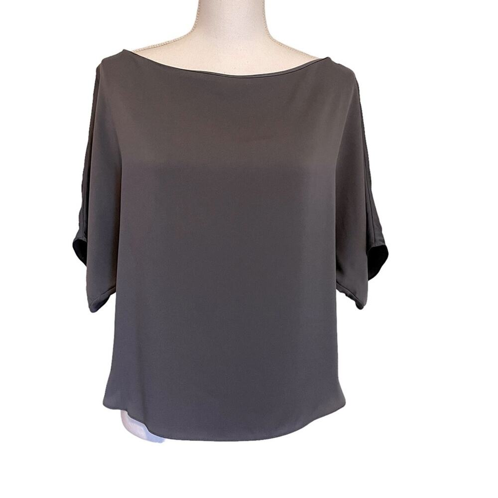 Milly Grey Silk Short Sleeve High Low Blouse Small